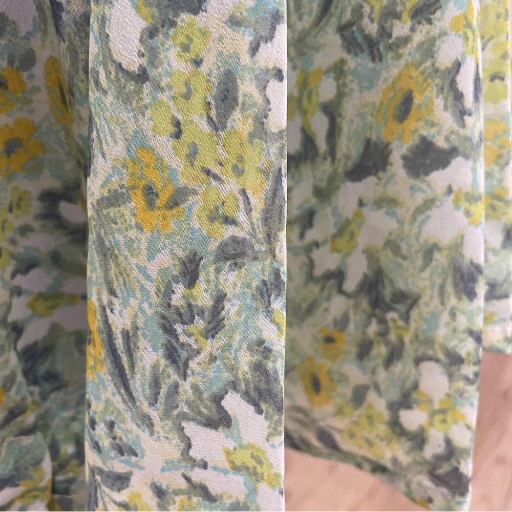 NWT LC Lauren Conrad, green, yellow and white tie front kimono - Picture 4 of 6